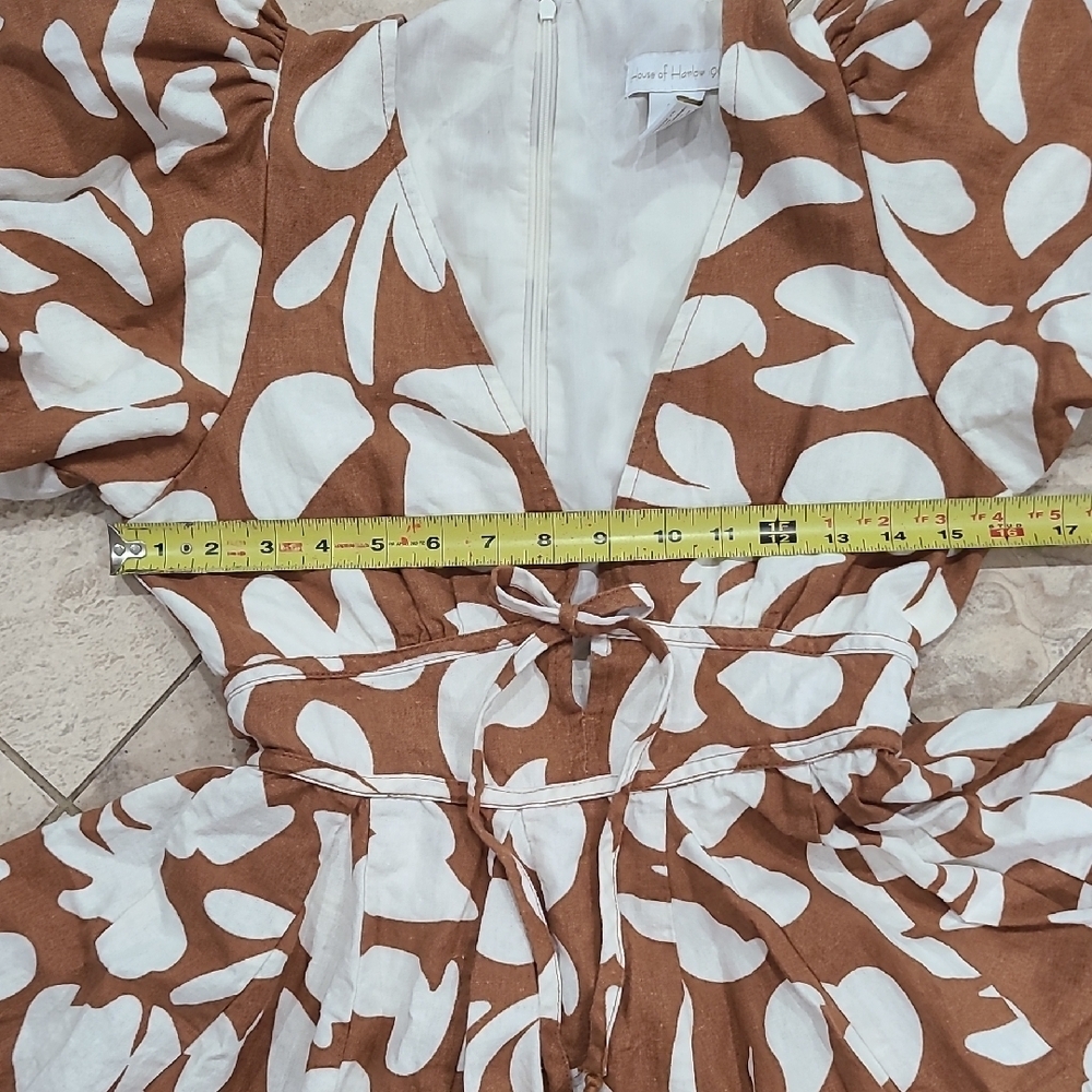 House of Harlow 1960 Brown & White Floral Puff-Sleeve Dress for Women - Picture 12 of 16